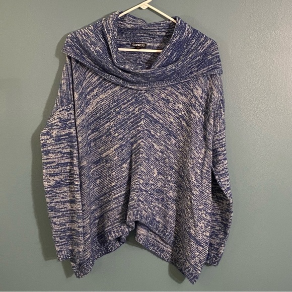 Express Casual Cowl Neck Pullover Sweater, Blue And White Cozy‎ M/L Wool Blend - Picture 6 of 6
